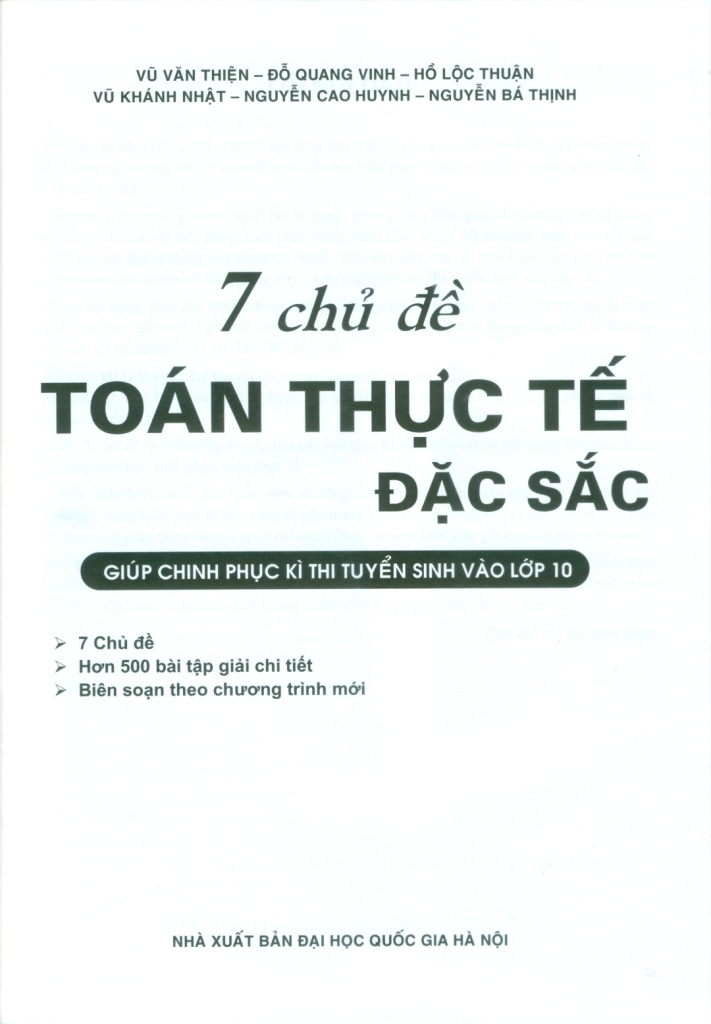 7 CHỦ ĐỀ TOÁN THỰC TẾ ĐẶC SẮC GIÚP CHINH PHỤC KÌ THI TUYỂN SINH VÀO LỚP 10 (Biên soạn theo Chương trình mới)